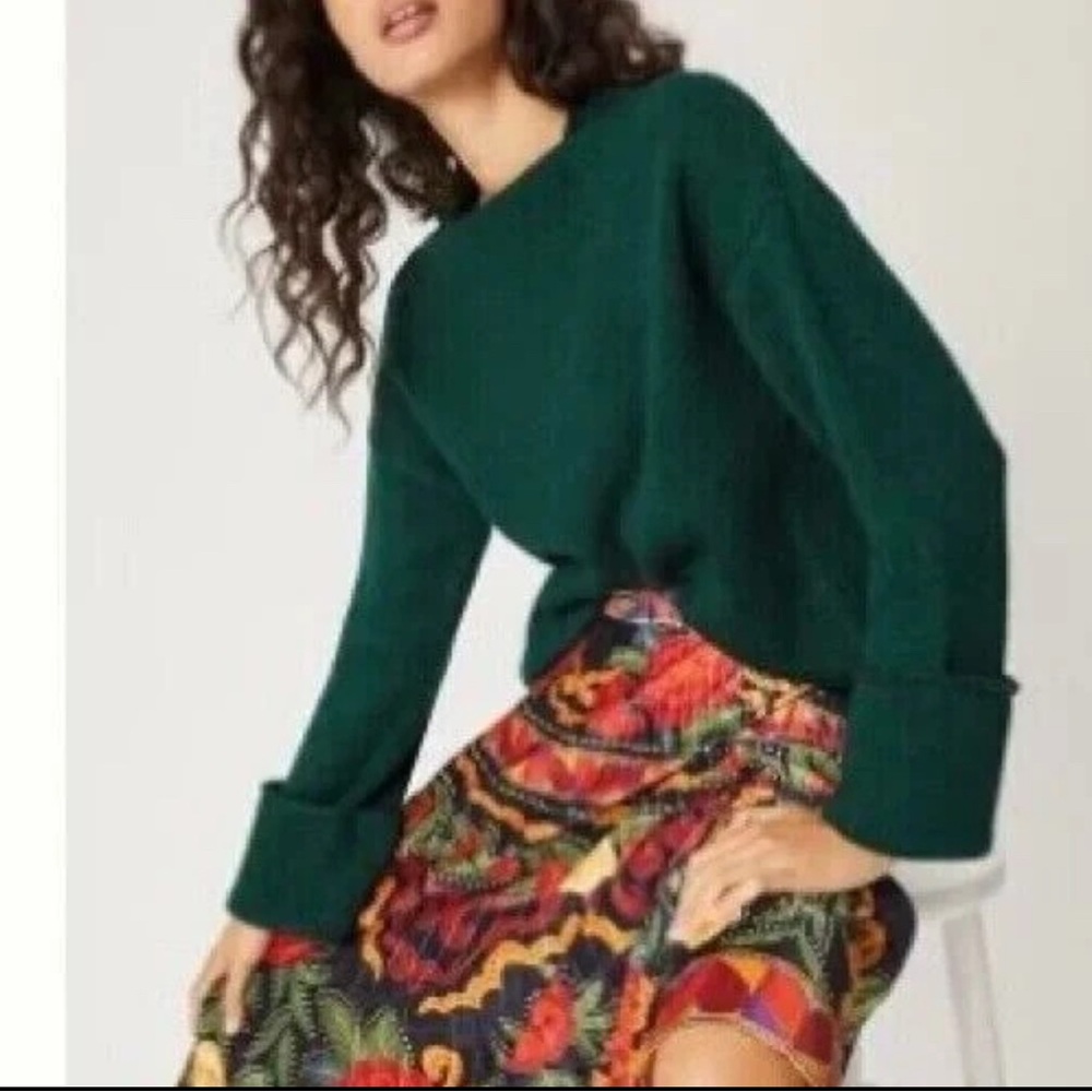 Anthropologie Basile Cropped Boxy Mockneck Long Sleeve Sweater Green Size XS